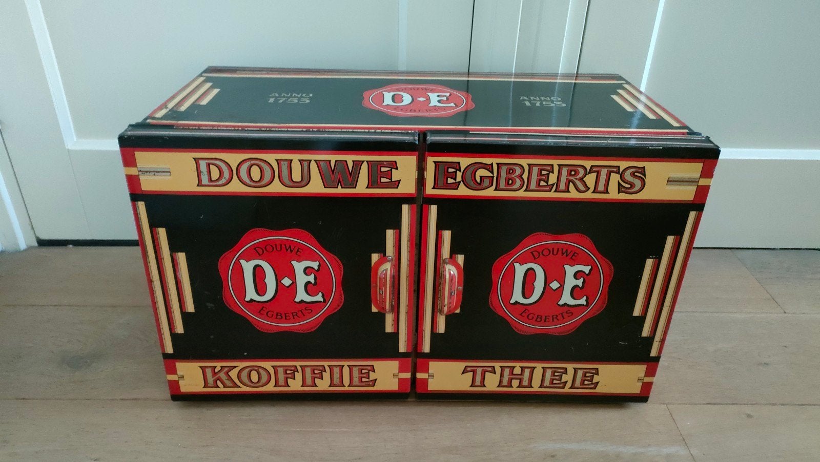Prachtig groot douwe egberts voorraadblik dubbel winkelblik, Verzamelen, Ophalen, Gebruikt, Koffie, Douwe Egberts