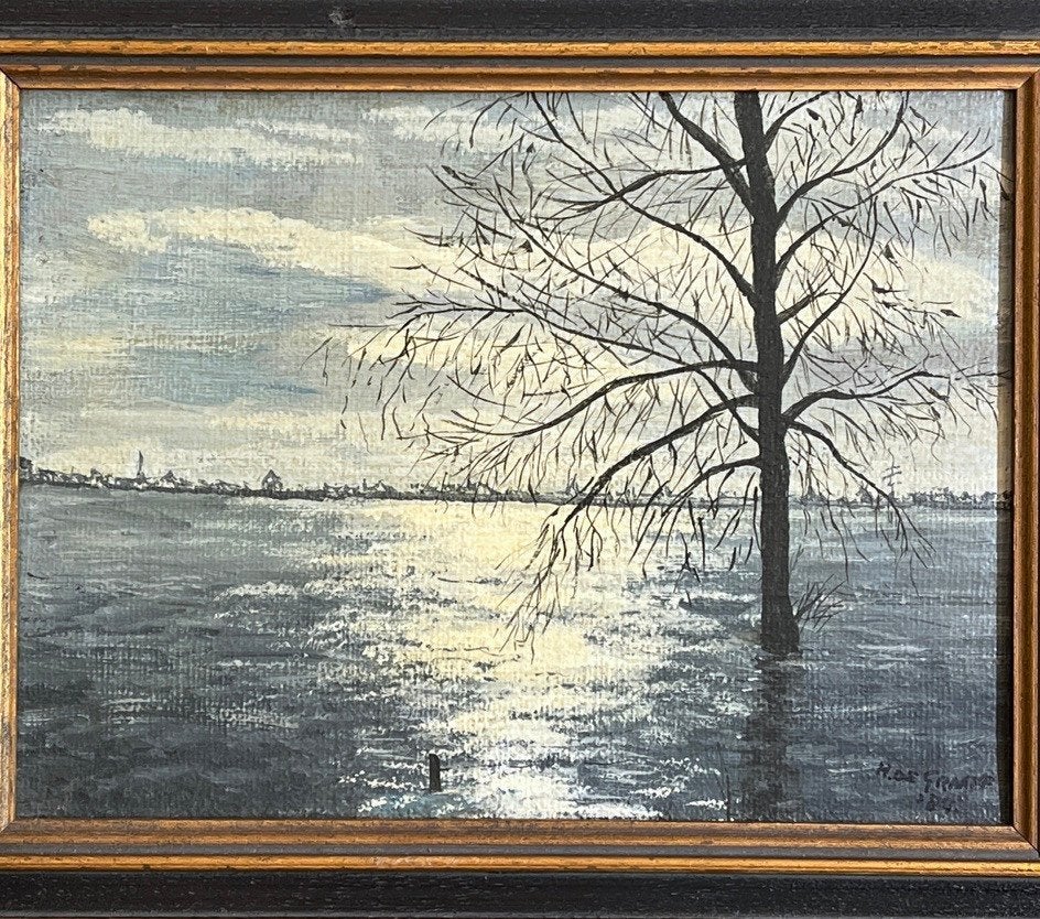 Schilderij Waterlandschap, Antiek en Kunst, Doek, Realistisch, Landschap, Olieverf