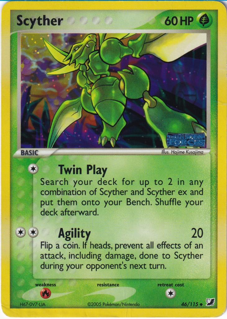Pokémon Scyther Reverse Holo EX Unseen Forces 46/115, Ophalen of Verzenden, Zo goed als nieuw, Losse kaart, Foil