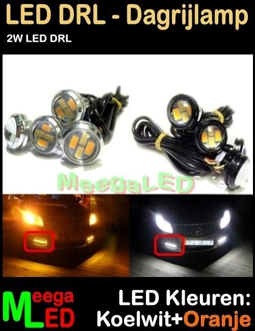 LED Auto Dagrijverlichting DRL zilver 2 Watt - Wit / Oranje, Ophalen of Verzenden, Nieuw