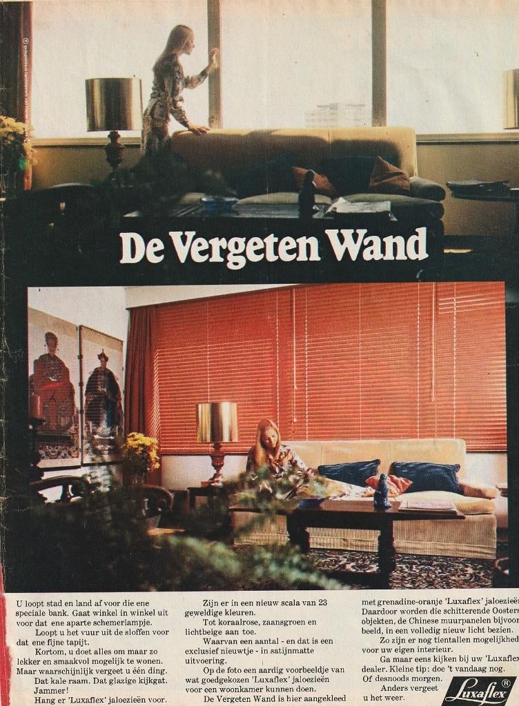 Retro reclame 1969 Luxaflex Zeist interieur rode wand, Verzenden, Overige typen