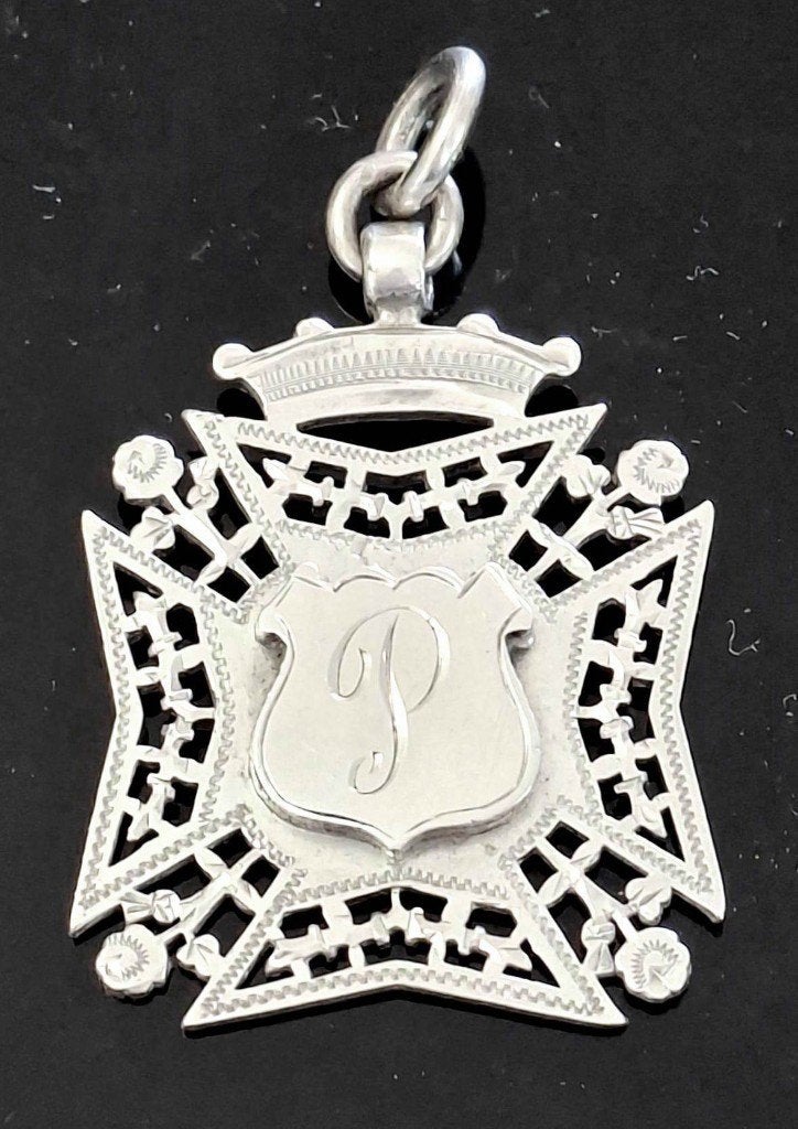 Antieke Engelse Sterling Zilver Watch Fob Hanger 1896, Ophalen of Verzenden, Zilver, Hanger