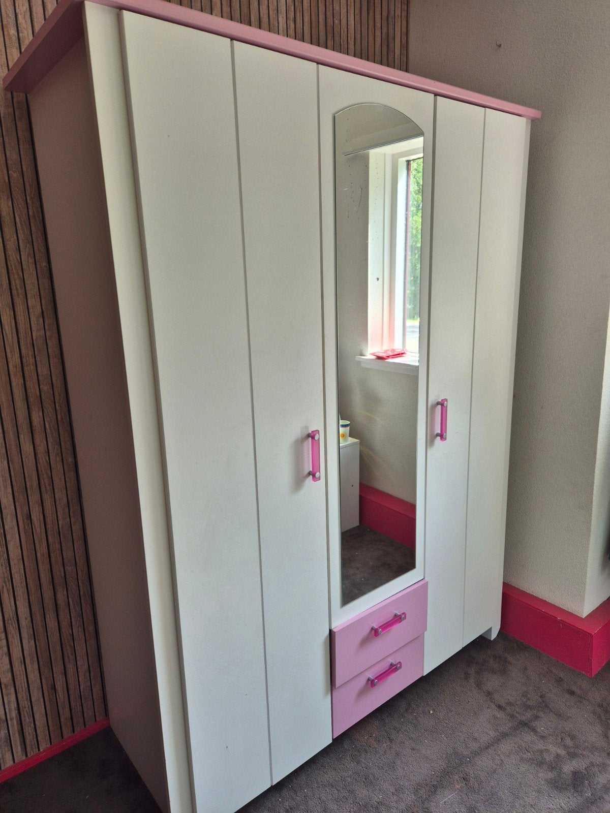 Kledingkast met spiegel en lades /meidenkaste, Gebruikt, 100 tot 150 cm, Modern, functioneel, kinderkamer, 150 tot 200 cm