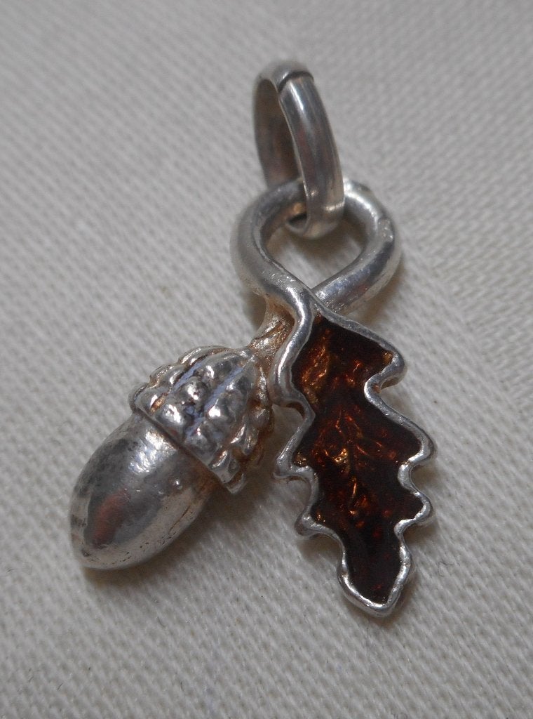 Zilveren vintage hanger eikenblad met eikel nr.894, Verzenden, Zo goed als nieuw, Zilver, Zilver