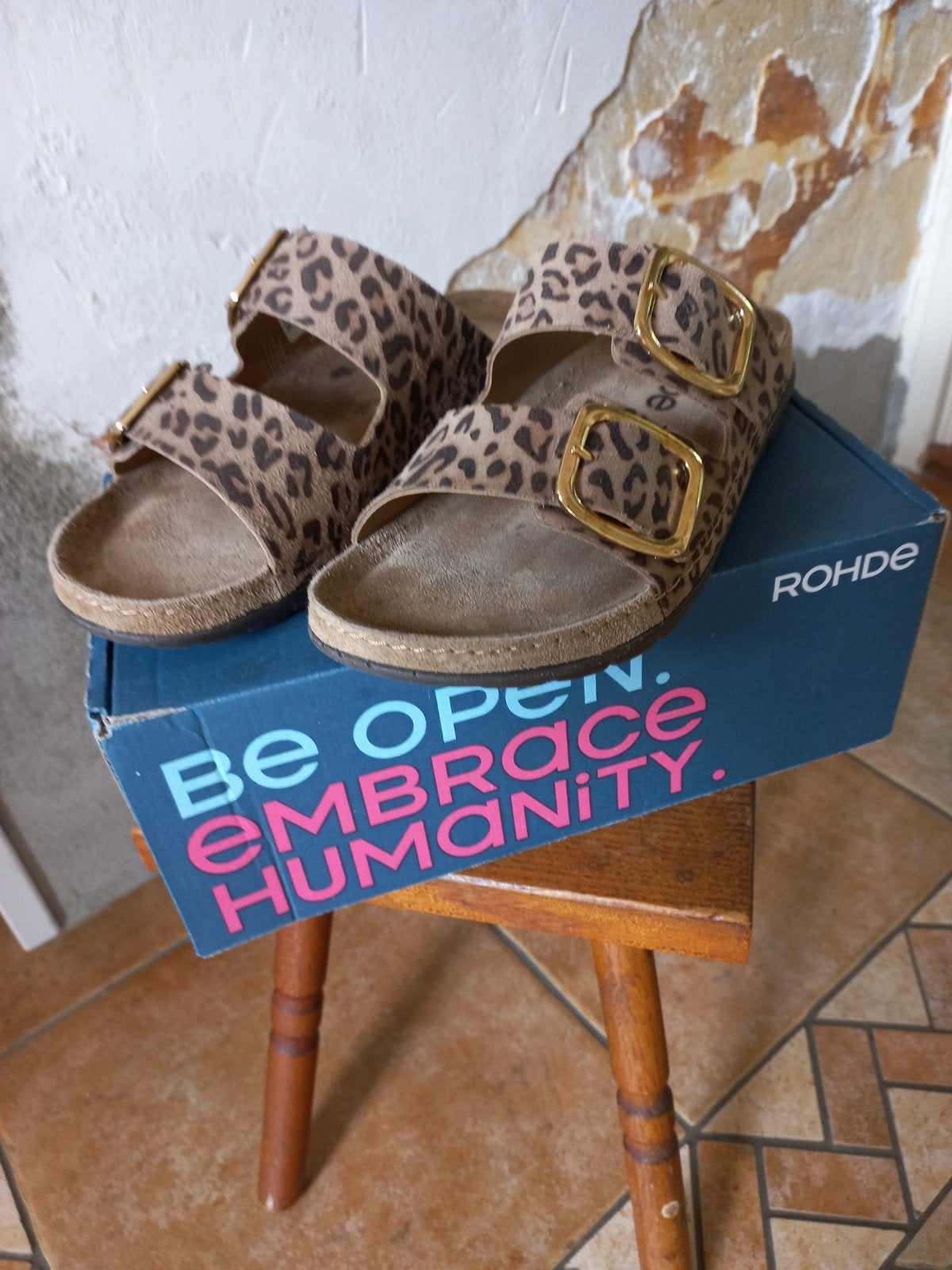Leopard sandaal, Bruin, Zo goed als nieuw, ROHDE, Sandalen of Muiltjes