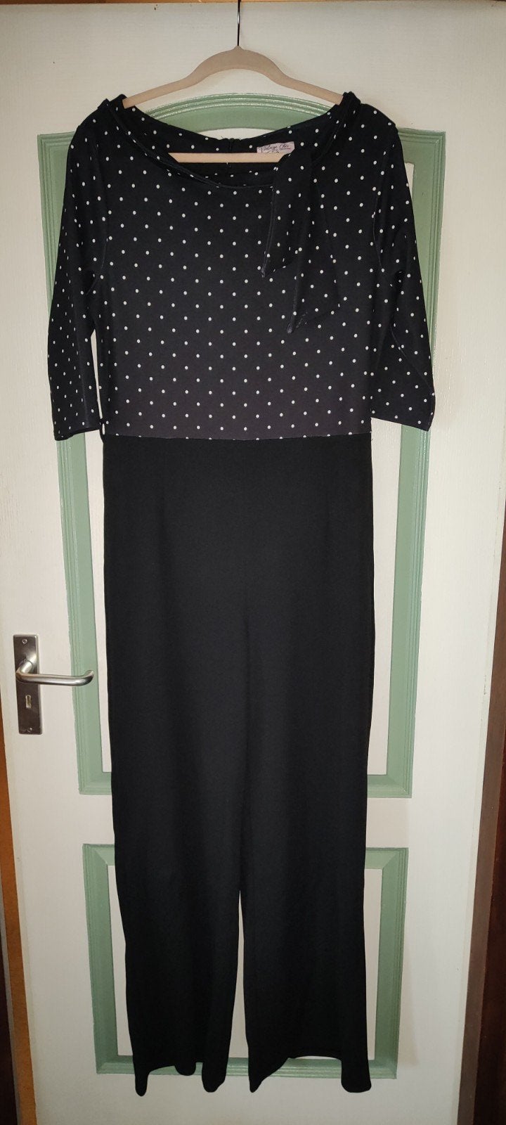 Vintage Chic Jumpsuit Zwart met Witte Stippen Maat 42/44, Ophalen of Verzenden, Zo goed als nieuw, Maat 42/44 (L), Zwart