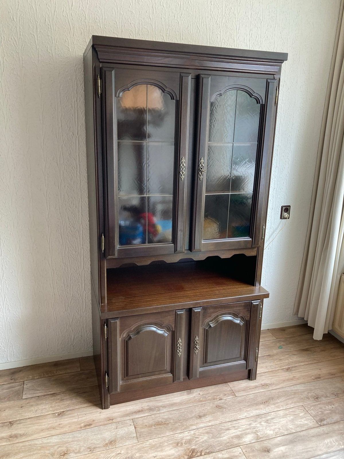 Eiken servieskast met glazen deurtjes - 100x60x198 cm, Huis en Inrichting, Gebruikt, Eikenhout, 150 tot 200 cm, 50 tot 100 cm