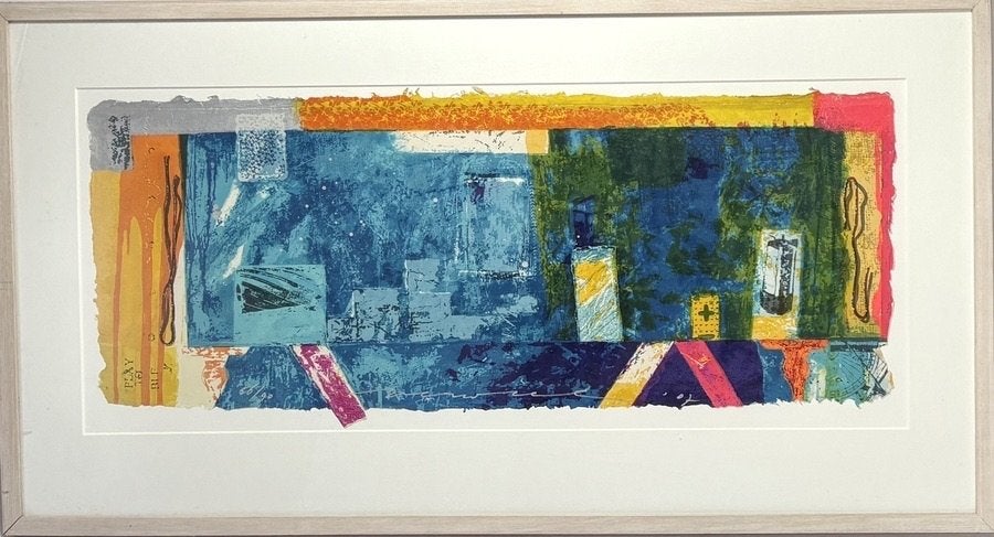 925. Zeefdruk, Jos Verwiel - 'Bluebox' – abstract, 2007, Antiek en Kunst, Ophalen of Verzenden, Abstract, Zeefdruk