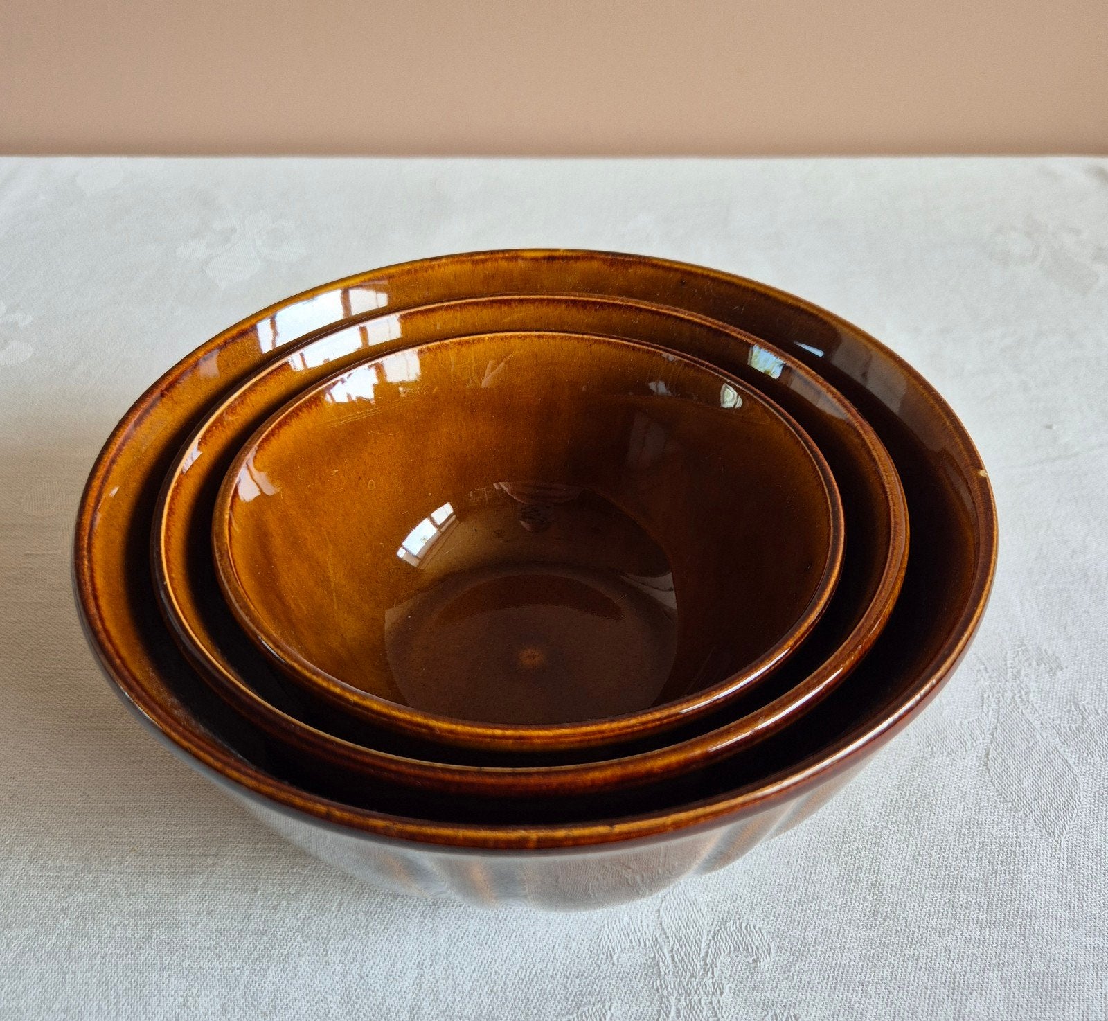 Vintage bruine aardewerk GDR schalen set - 3 stuks, Ophalen of Verzenden