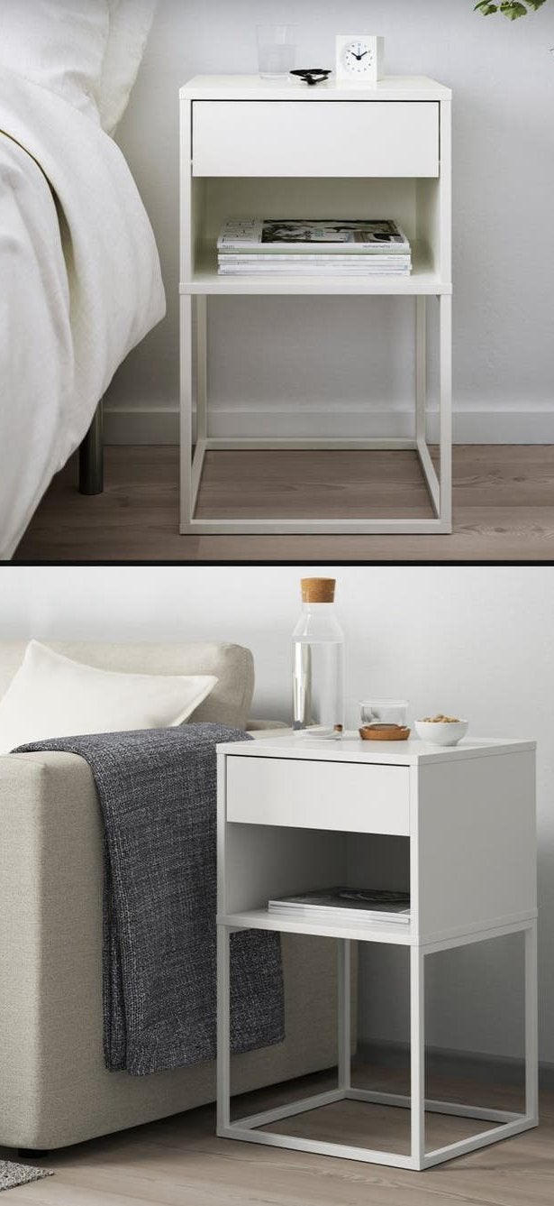 2x witte IKEA Vikhammer nachtkastjes, Ophalen, Metaal of Aluminium, 55 tot 70 cm, Zo goed als nieuw
