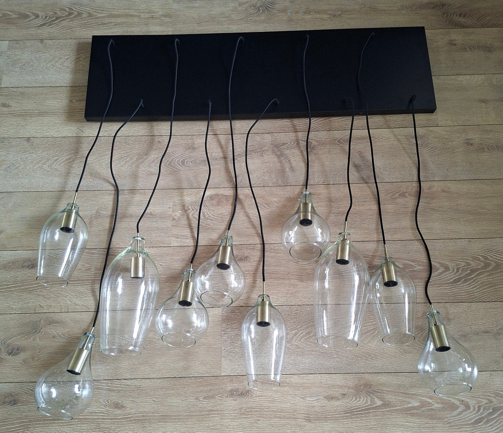 Hotel Chique Hanglamp 10L Design Lamp zwart goud glaskappen, Ophalen, Glas, Nieuw, E27 (groot)