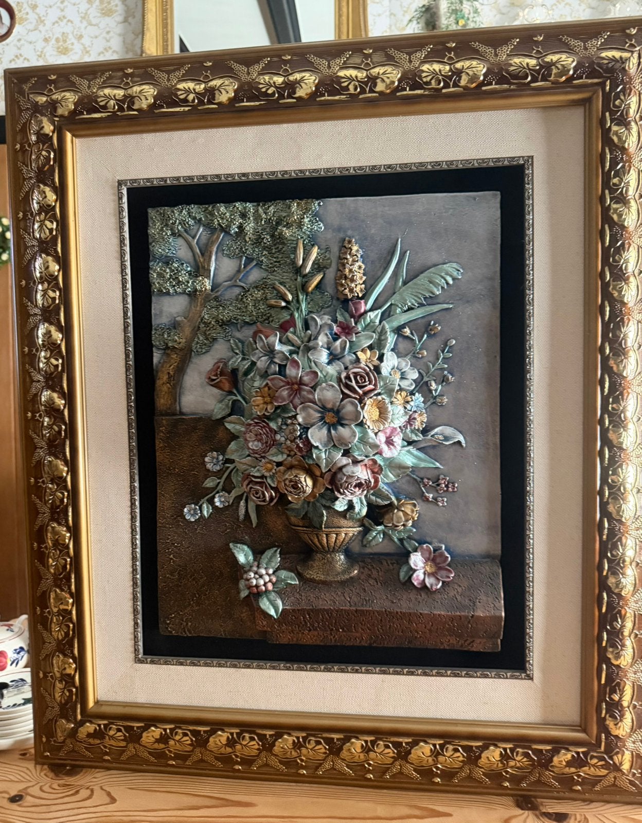 Prachtig 3D bloemstilleven in sierlijke lijst, Antiek en Kunst, Kunst | Schilderijen | Klassiek, Overige ondergronden, Stilleven