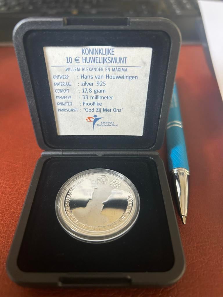 Koninklijke 10 Euro Huwelijksmunt Willem-Alexander & Máxima, Verzenden, Euro's, Setje, Zilver