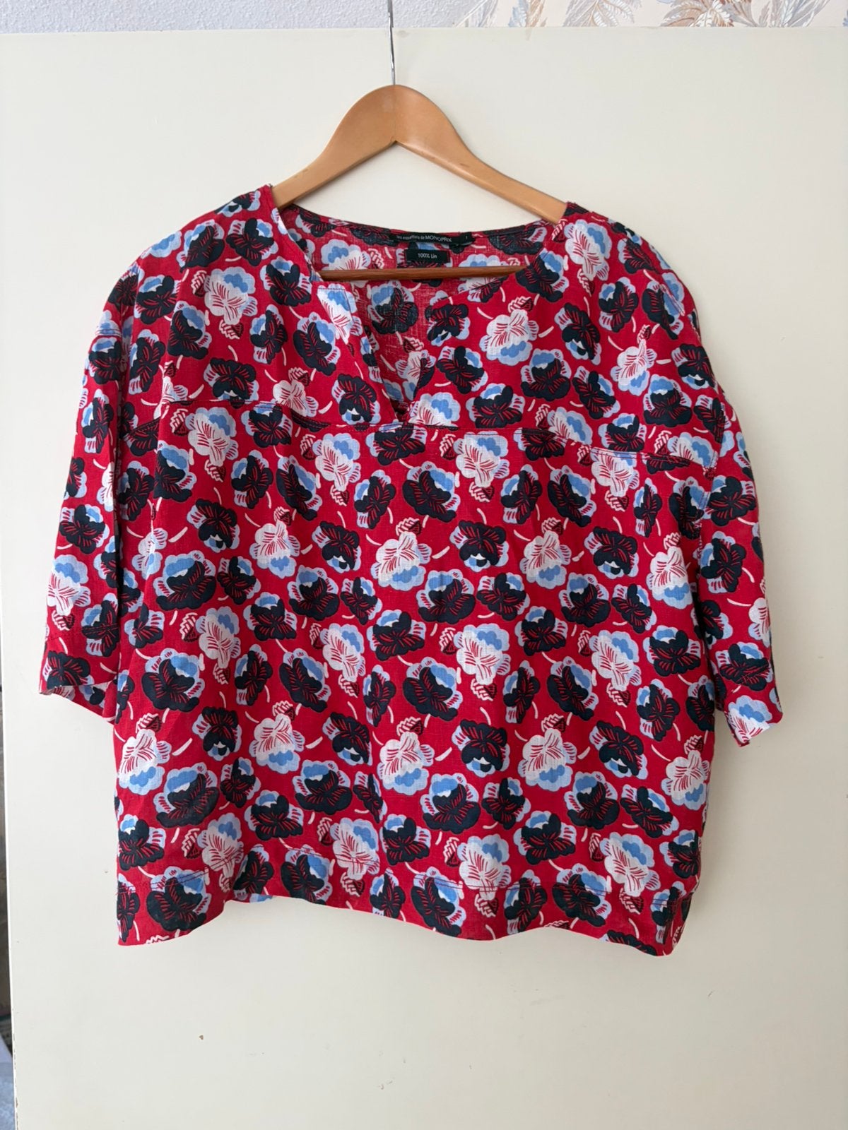 Monoprix Linnen blouse, Ophalen of Verzenden, Zo goed als nieuw, Maat 38/40 (M), Korte mouw