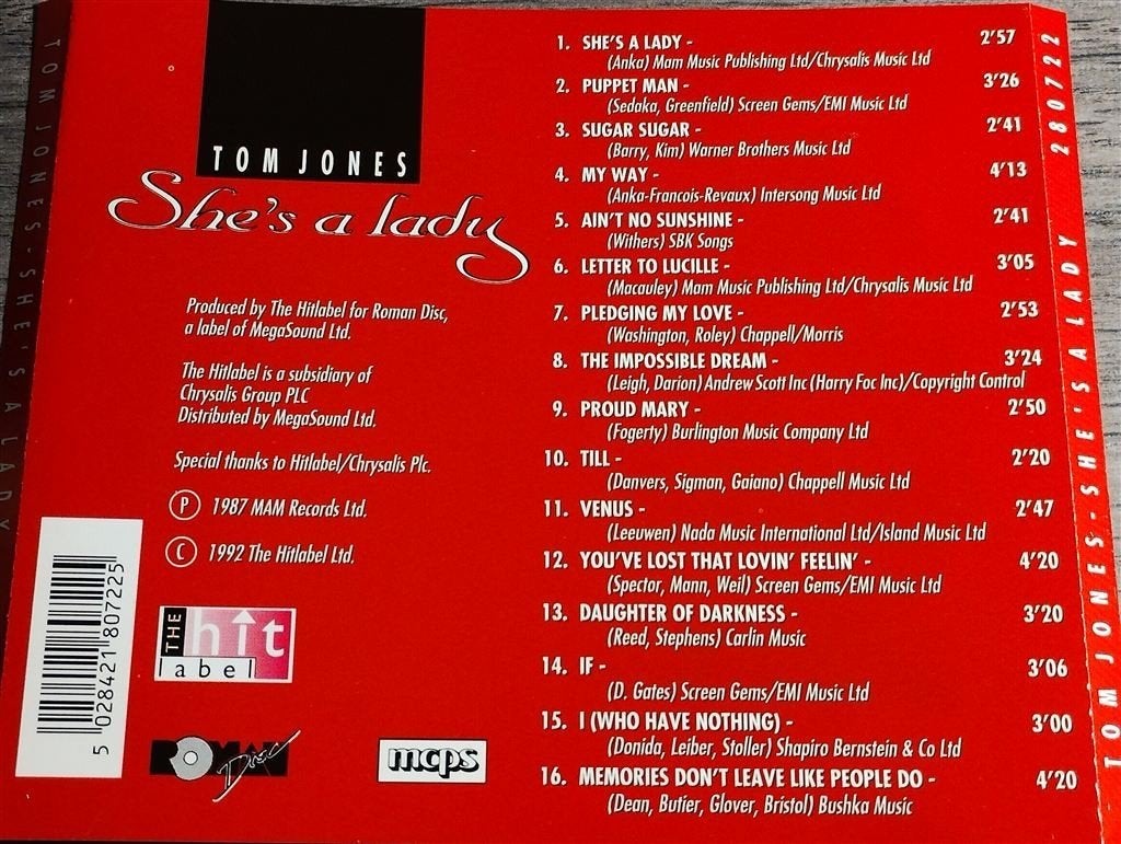 Tom Jones - She\'s A Lady, Ophalen of Verzenden, Zo goed als nieuw
