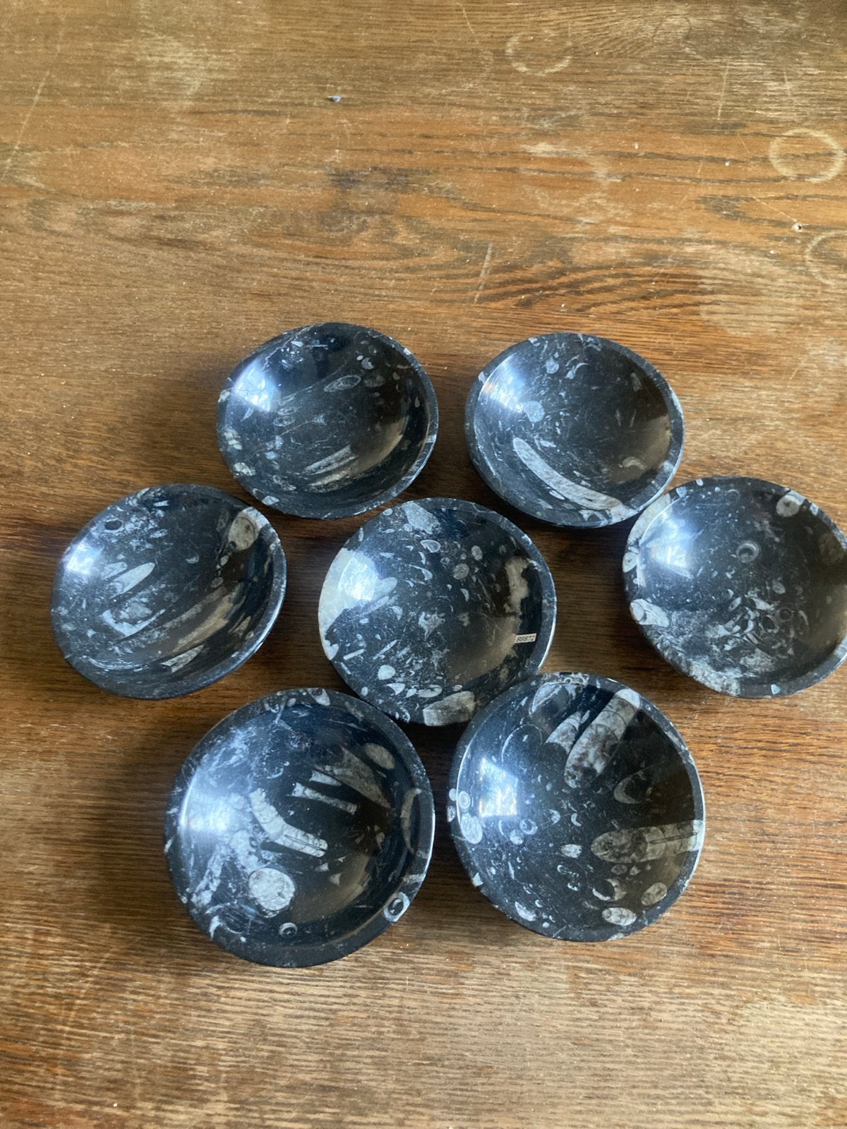 7 fossiele marmeren schaaltjes 11,5 cm, Ophalen of Verzenden