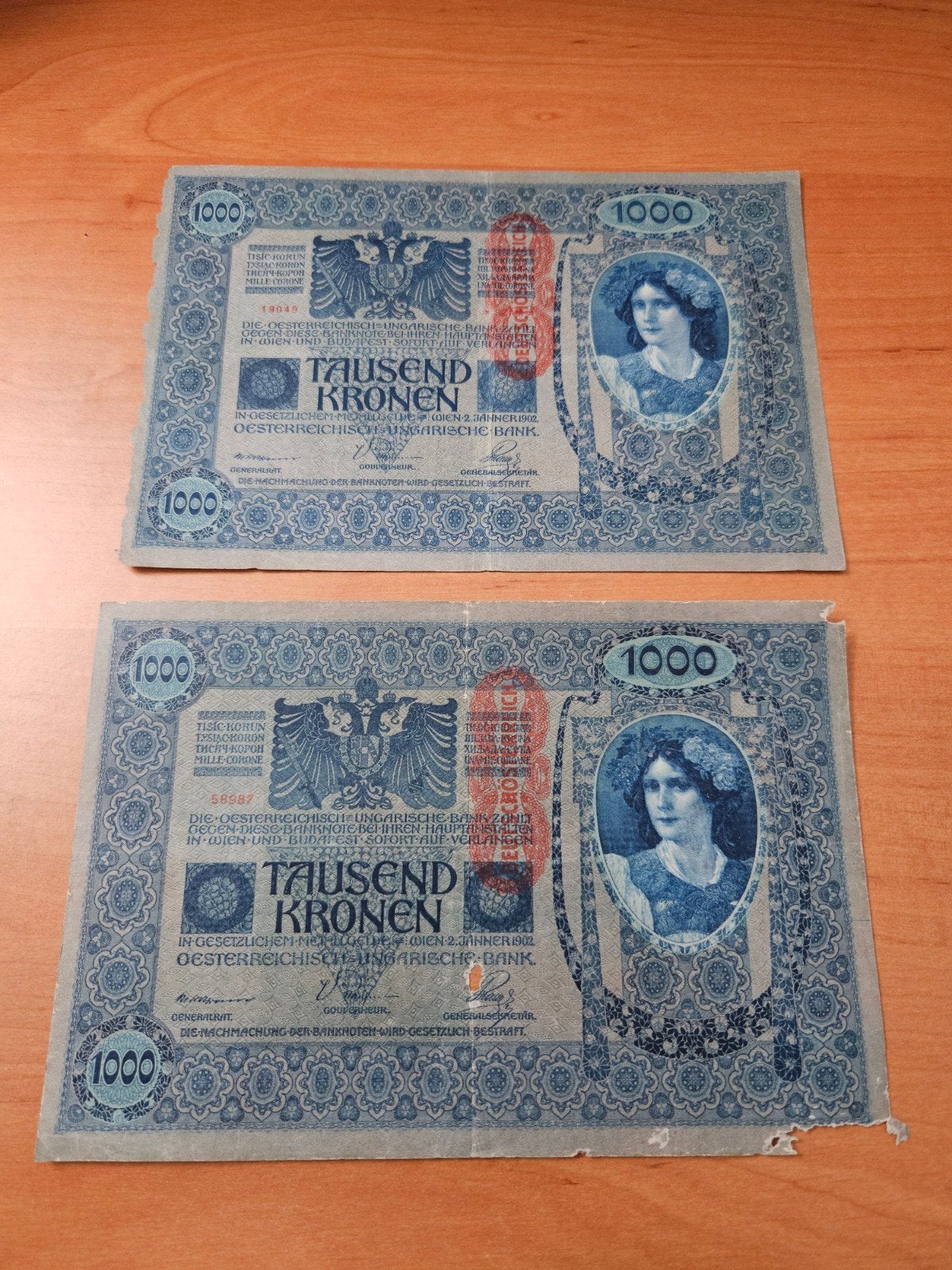 2x 1000 korun Oostenrijk en Hongarije set, Ophalen of Verzenden, Oostenrijk, Setje