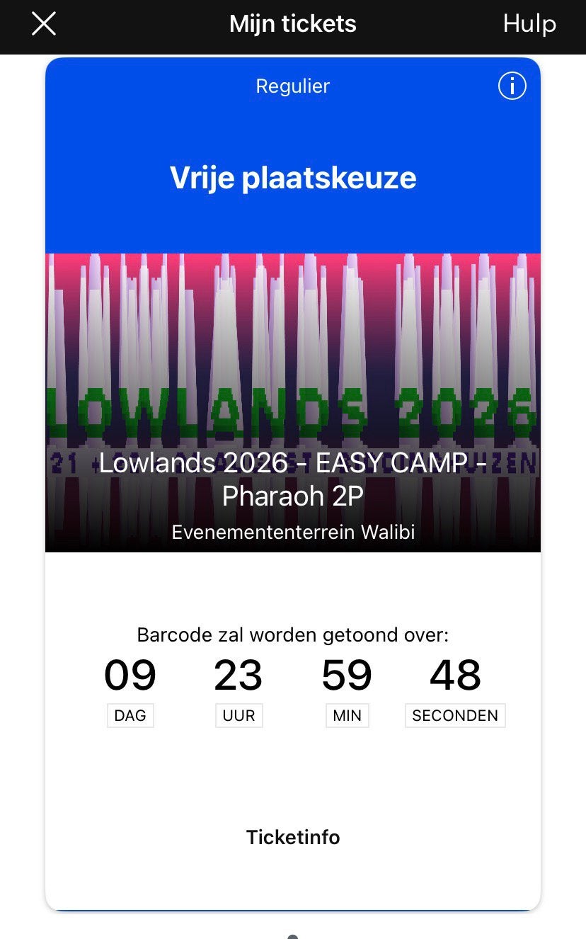 LOWLANDS 2026 easycamp tent PHARAOH 2p + parkeerticket, Twee personen