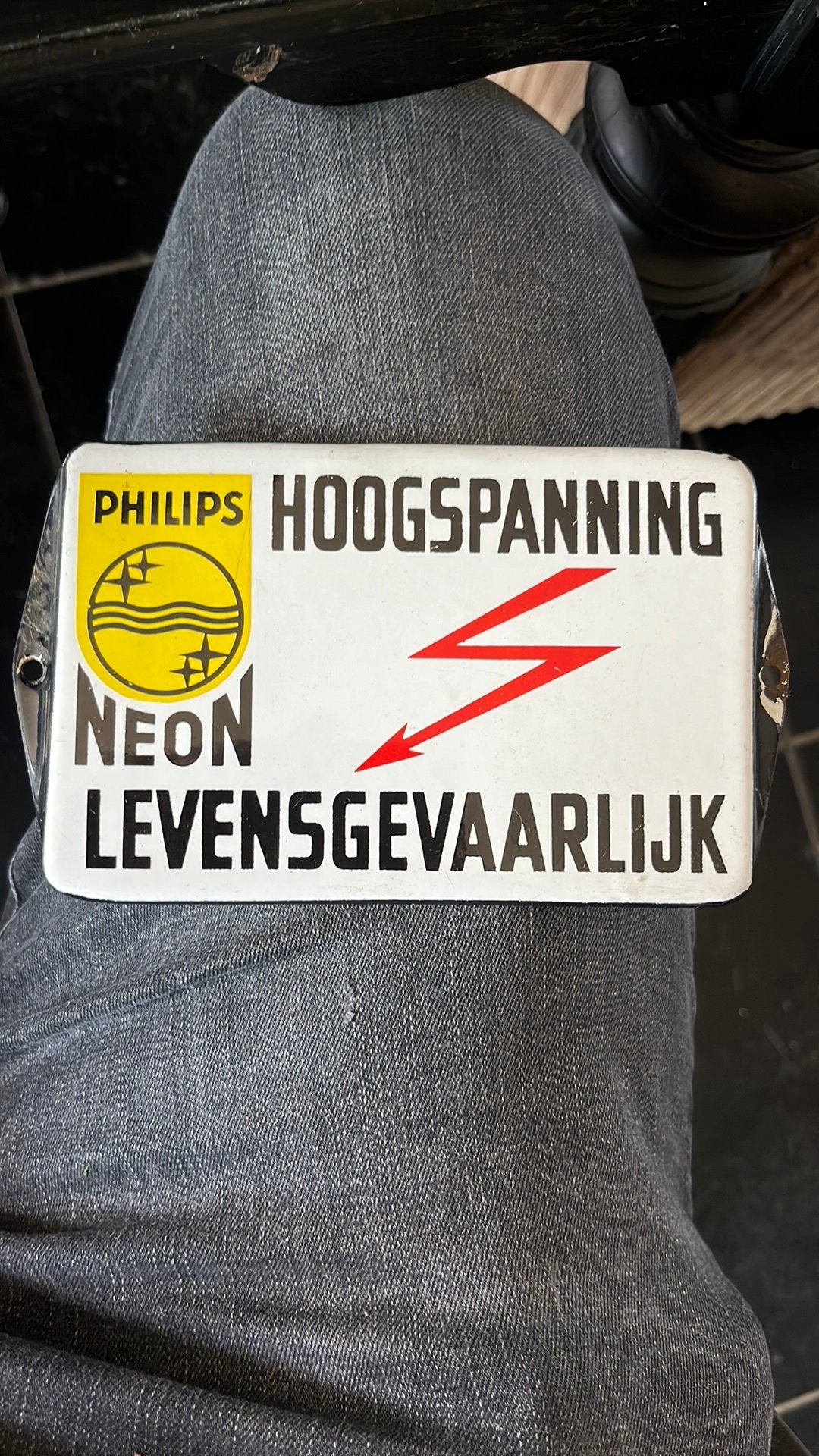 Oud emaille bordje “Philips Neon Hoogspanning levensgevaar”, Antiek en Kunst, Ophalen of Verzenden