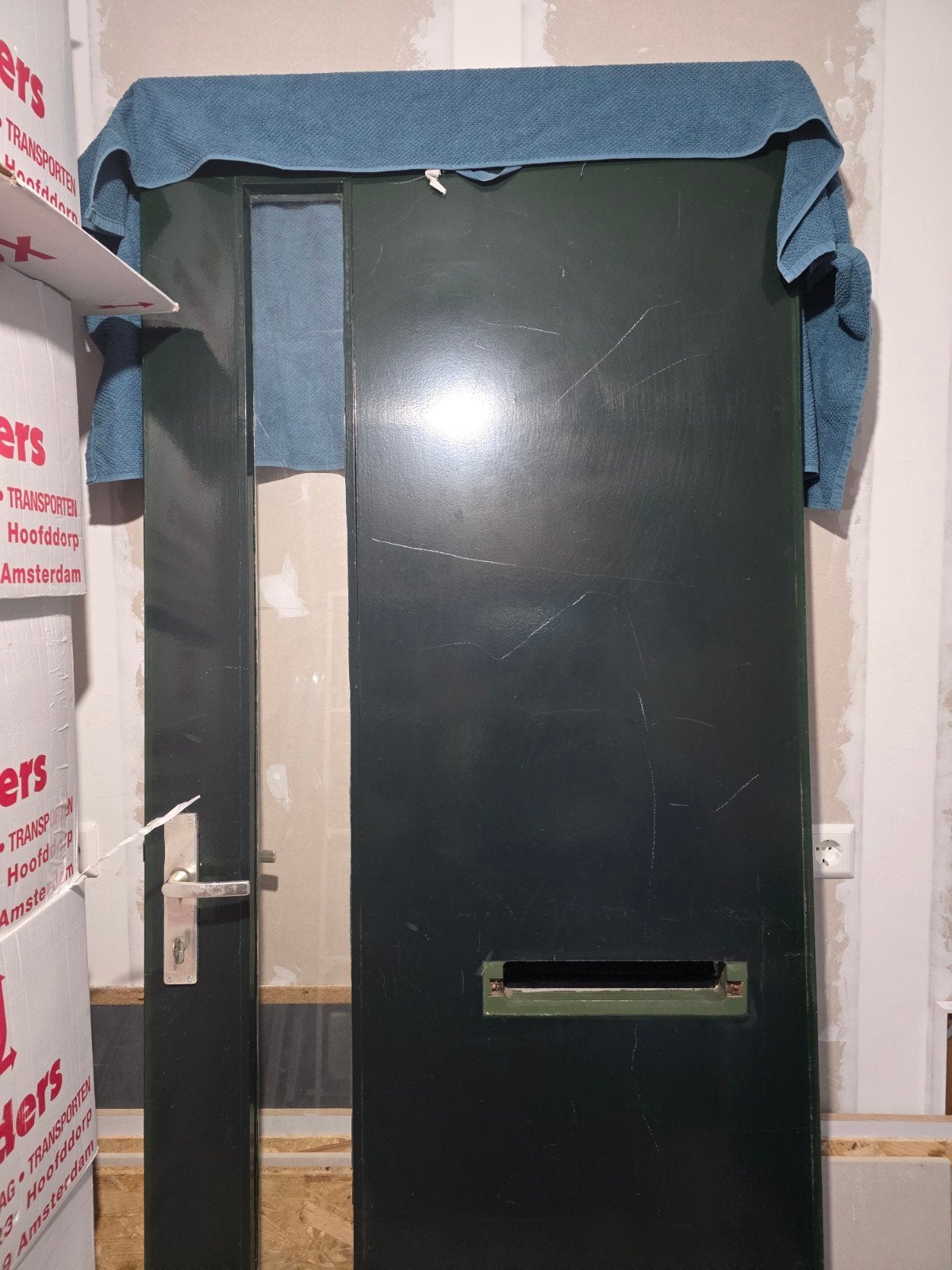 Buiten Hout deur, Doe-het-zelf en Verbouw, Ophalen, Gebruikt, 200 tot 215 cm, Glas
