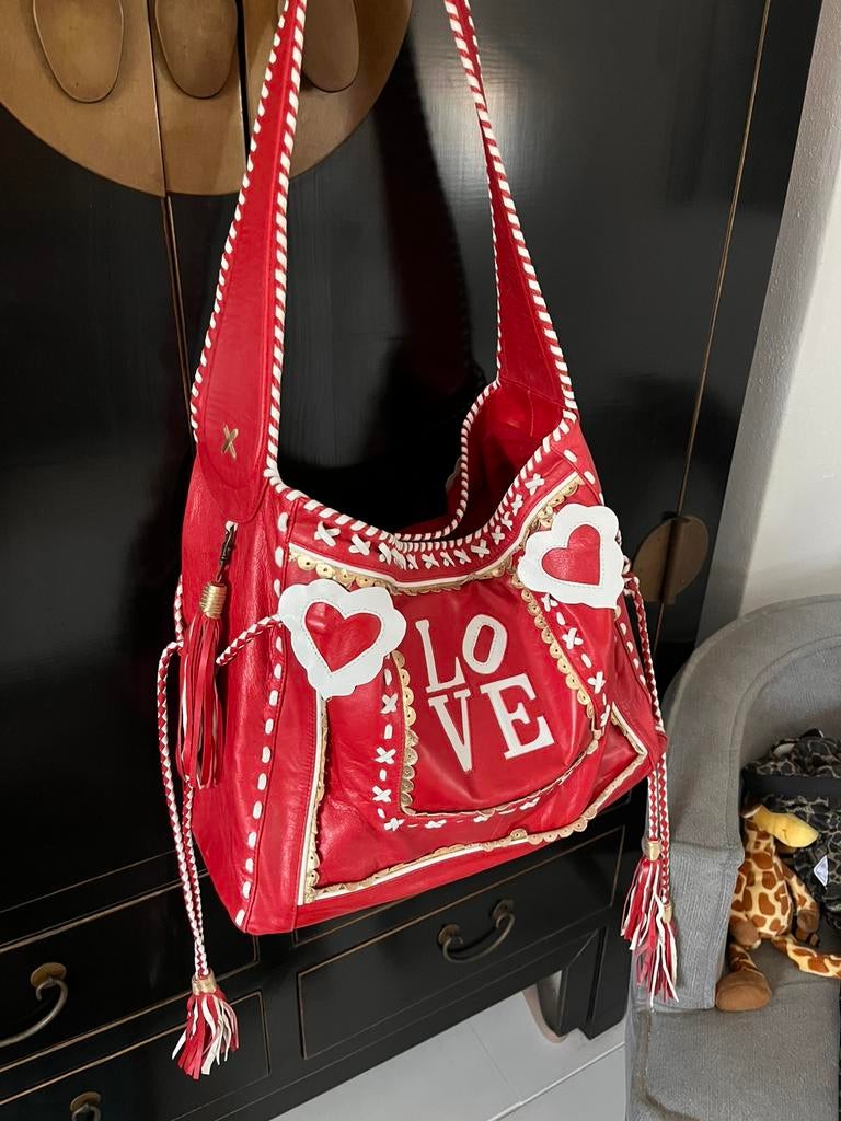 Prachtige rode  leren tas ibiza stijl, Ophalen of Verzenden, Nieuw, Rood