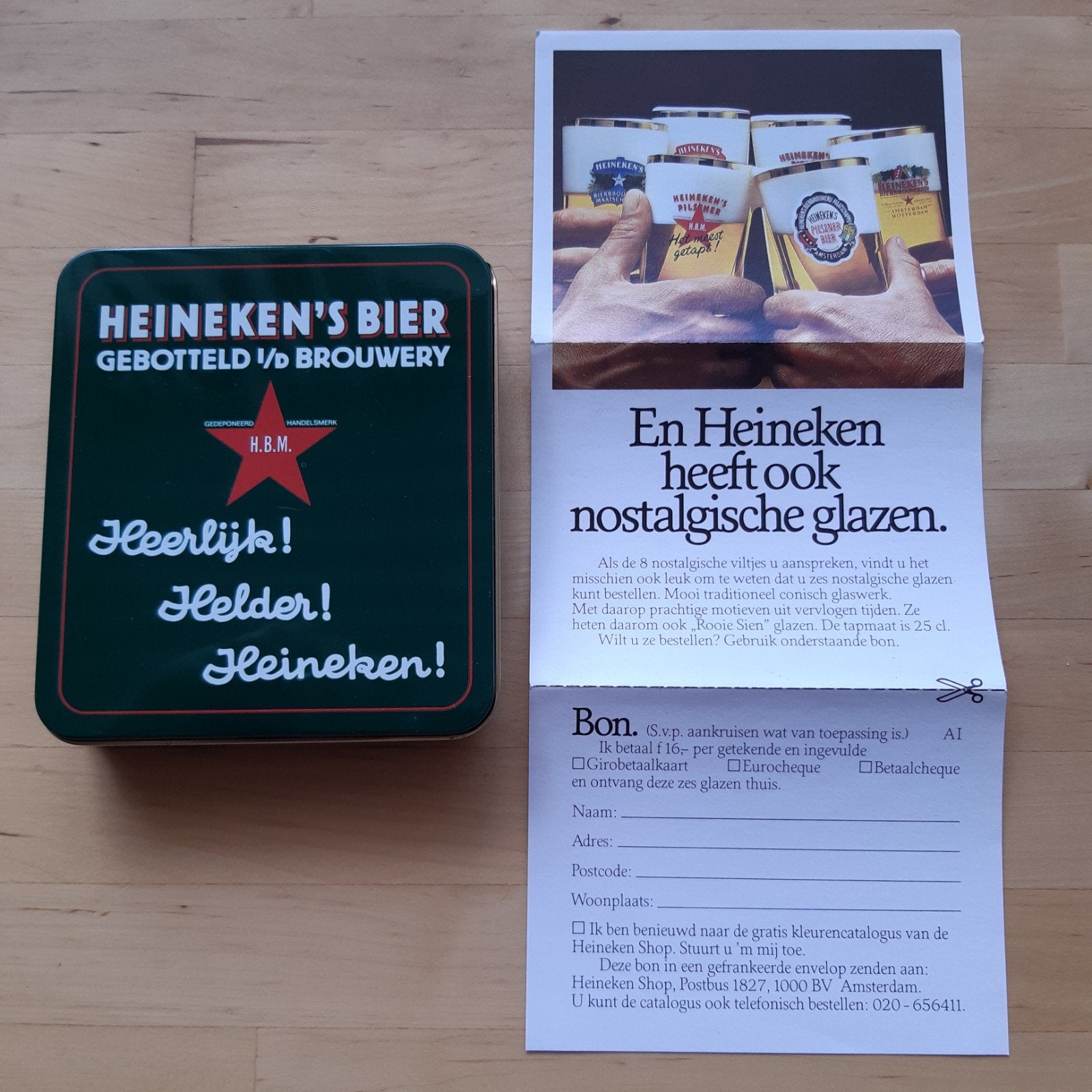 Heineken blikje met viltjes, Ophalen of Verzenden, Zo goed als nieuw, Viltje(s), Heineken