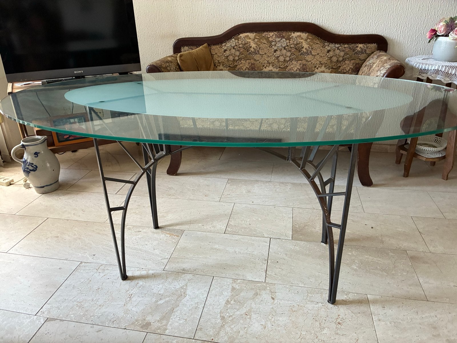 Ovalen glazen eettafel van DAD Rotterdam, Ophalen, Gebruikt, 100 tot 150 cm, Glas