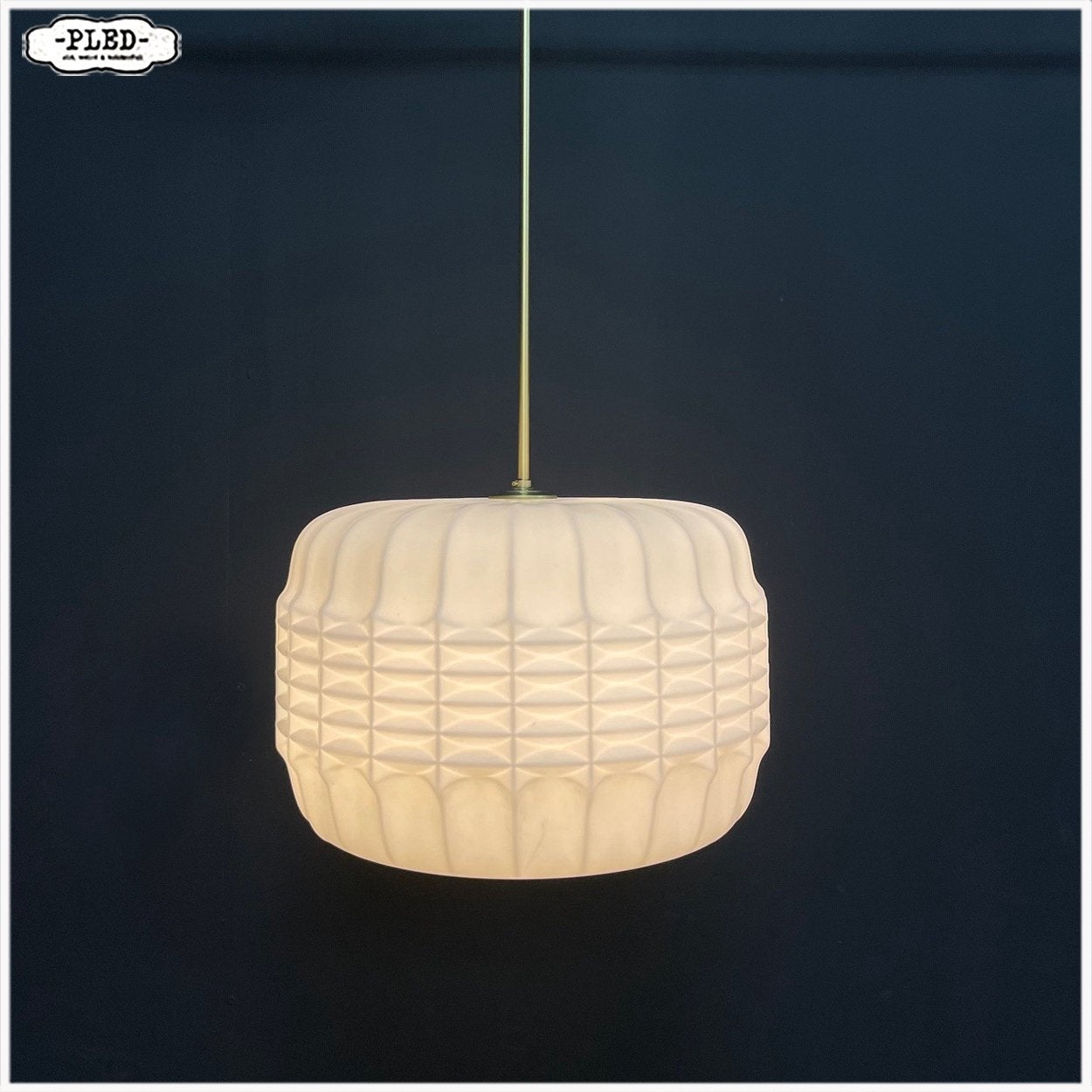 Grote opaline lamp Hanglamp Pendellamp circa 1960, Ophalen, Gebruikt, Vintage Boho Japandi Midcentury, E27 (groot)