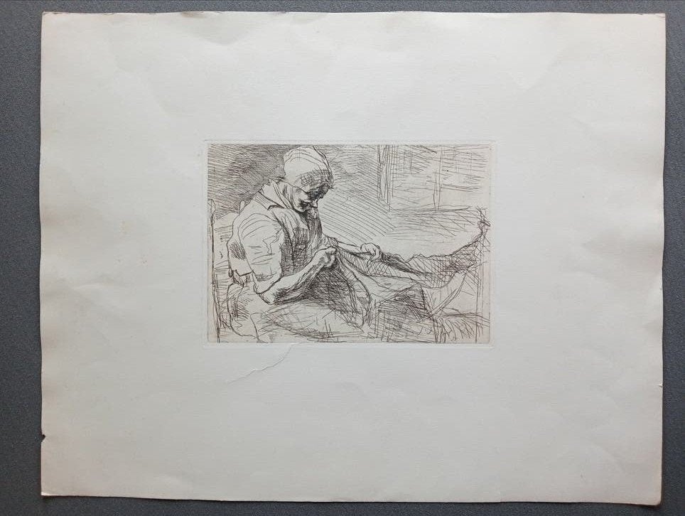 Jozef Israëls De Nettenboetser originele Ets, Antiek en Kunst, Ophalen of Verzenden