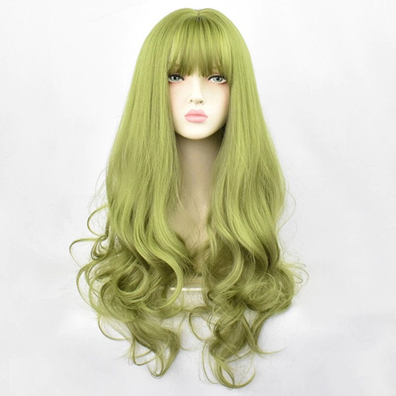 Lange Groene Pruik Met Slag En Pony Haar Dames Vrouwen Groen, Verzenden, Nieuw, Pruik of Haarverlenging
