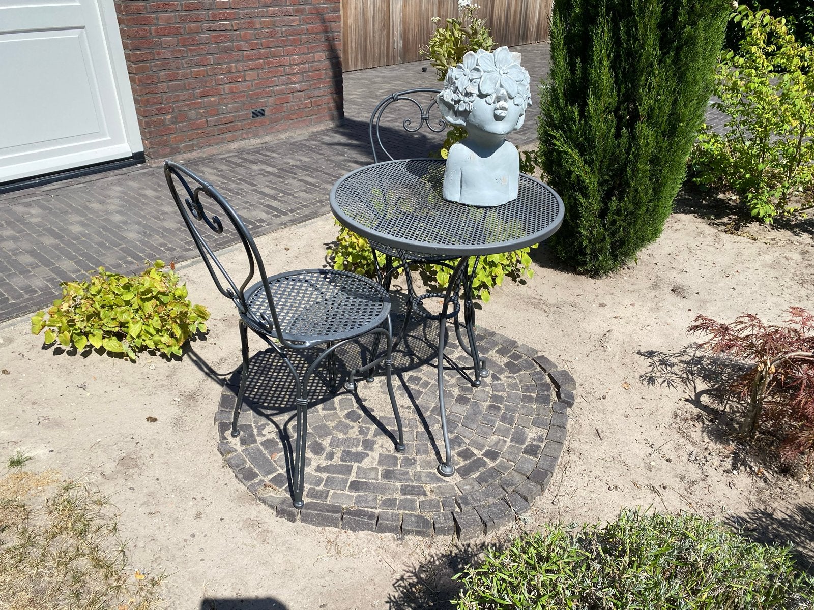 Bistro tuinset metaal - 2 stoelen en tafel, Overige materialen, Gebruikt, Eettafel, Tuinset