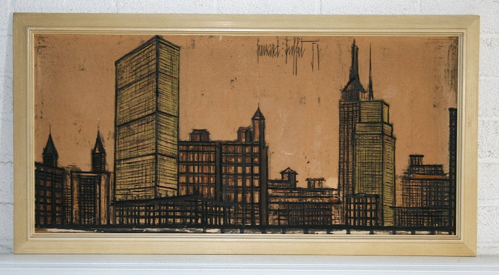 New York Skyline, 1958, litho Bernard Buffet, bied vanaf €58, Antiek en Kunst, Ophalen, Gesigneerd, Landschappen, Lithografie