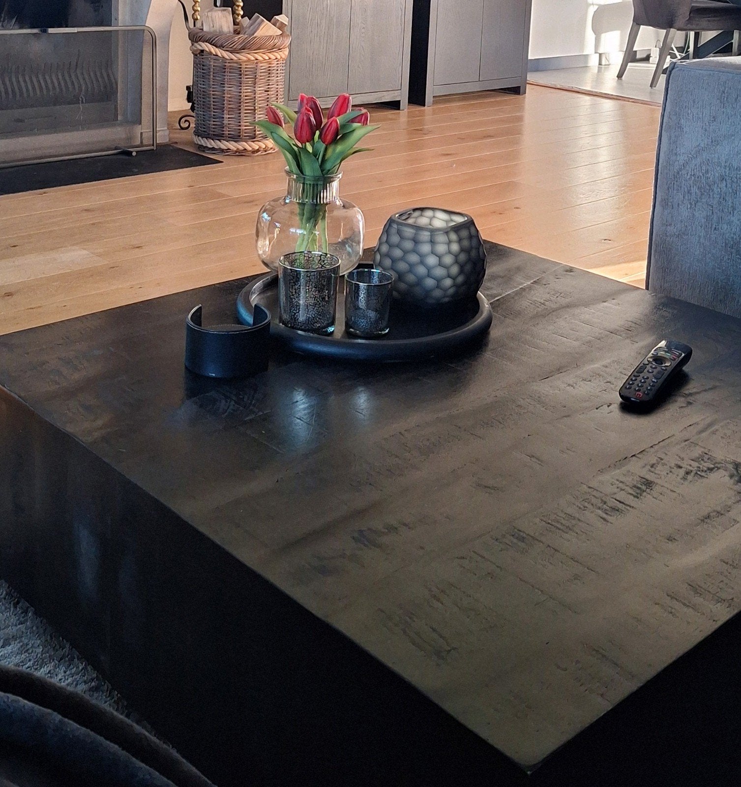 Zwarte Salontafel met Lade - 100x100 cm, Ophalen, Gebruikt, Vierkant, Modern