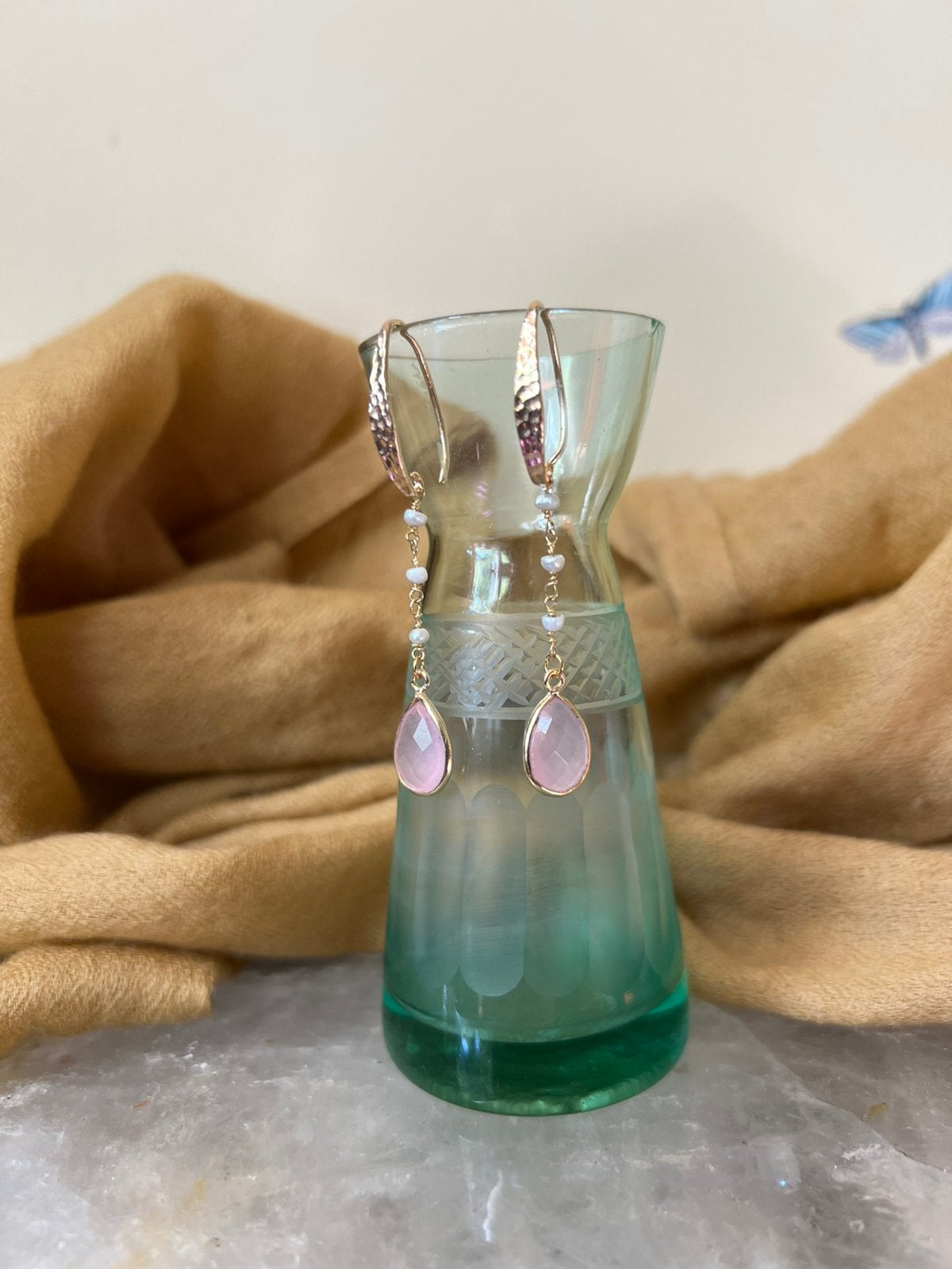Rozenkwarts parel zoetwater beschermt liefde geluk passie, Sieraden, Tassen en Uiterlijk, Oorbellen, Hangers, Nieuw, Ophalen of Verzenden