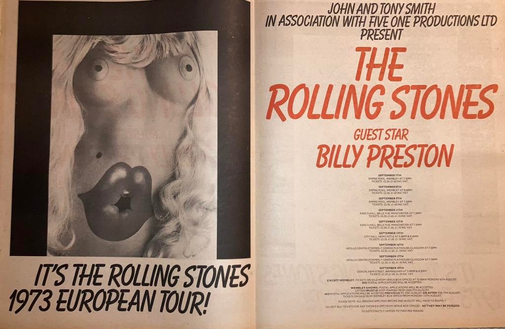 Paginagrote A2 advertentie ROLLING STONES Angie 1973 tour, Ophalen of Verzenden