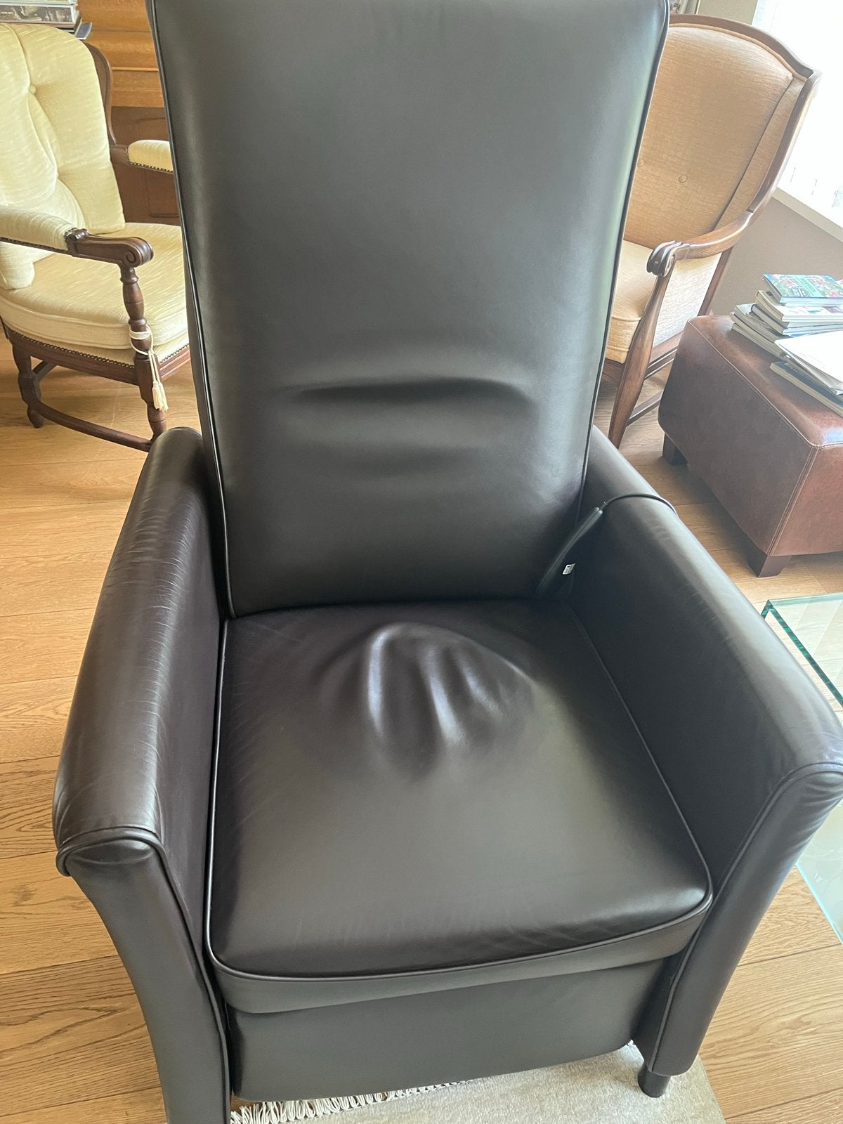 Luxe FitFORM relaxfauteuil - staop stoel leer, Ophalen, Gebruikt, Leer, 75 tot 100 cm