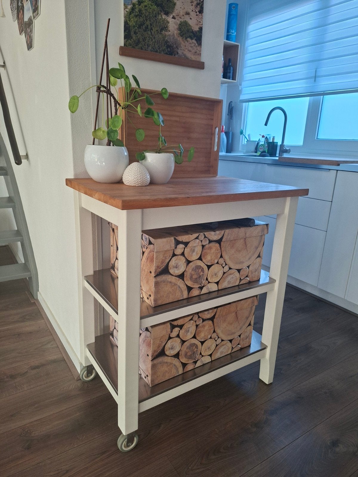 Roltafel/keukenblok op wielen, Ophalen, Gebruikt, Wit, 50 tot 100 cm