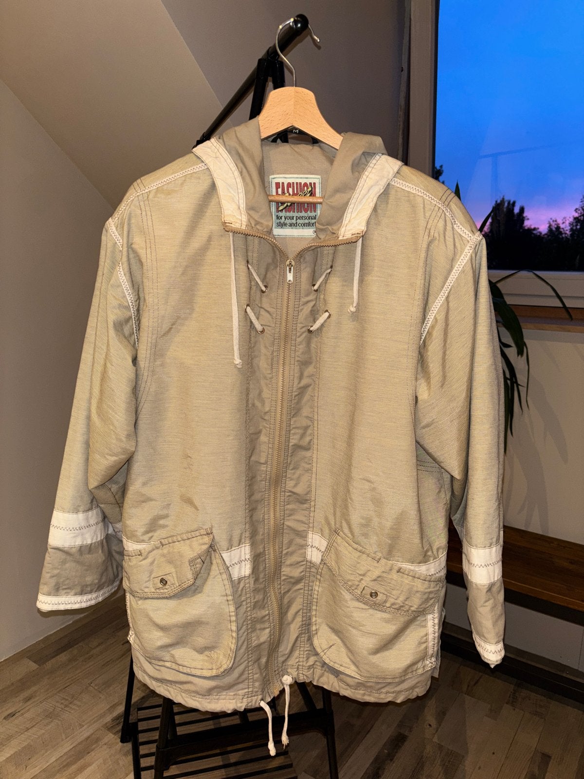 Retro 80s/90s heren jack beige/kaki – Fashion Street Maat M, Ophalen of Verzenden, Zo goed als nieuw, Beige