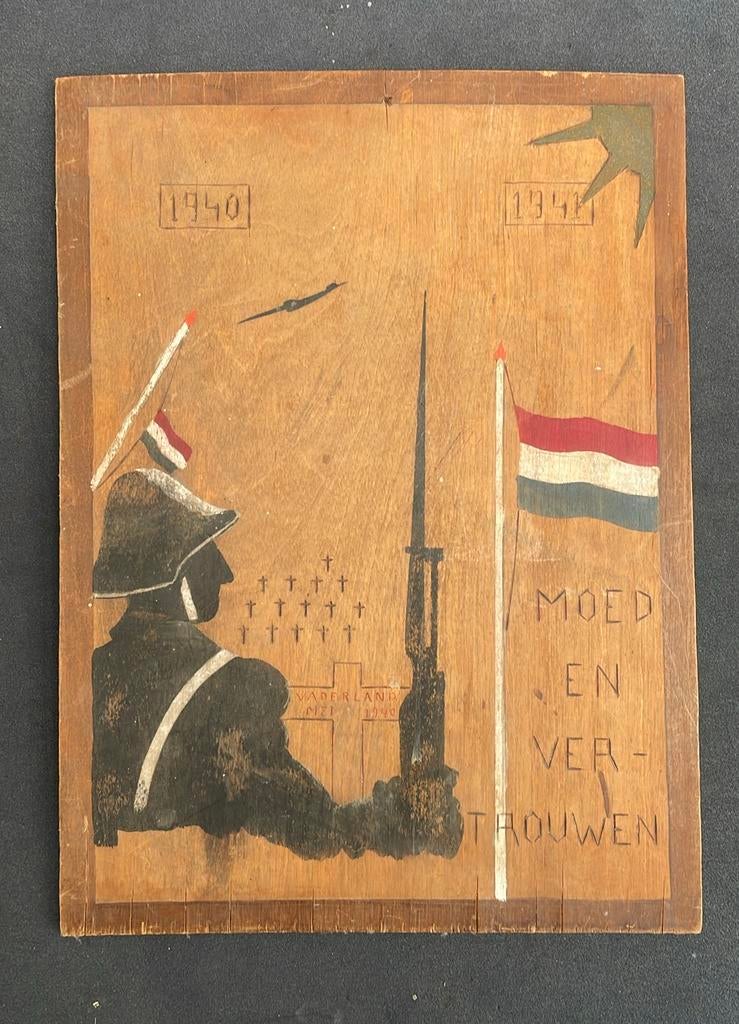 Houten schilderij herdenking van ww2 1940, Ophalen of Verzenden, Nederland