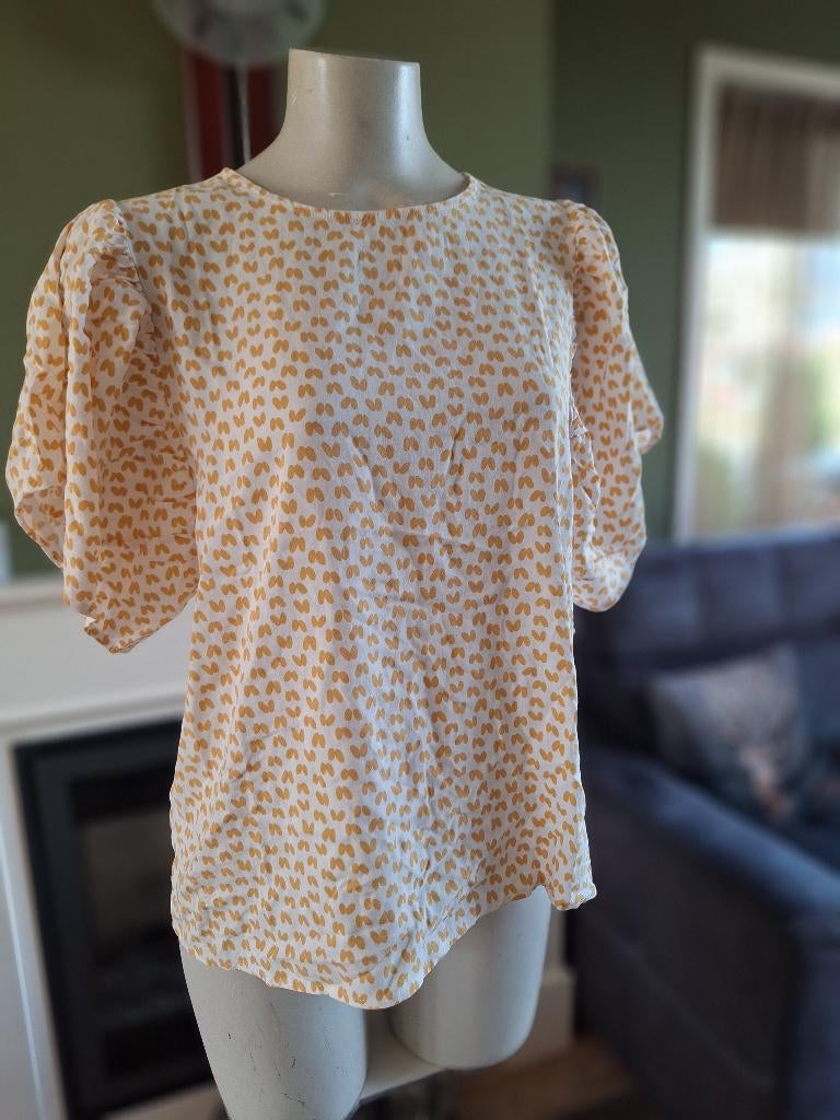 Saint tropez wit oker gele top met pofmouwtjes L, Wit, Maat 42/44 (L), Ophalen of Verzenden, Zo goed als nieuw