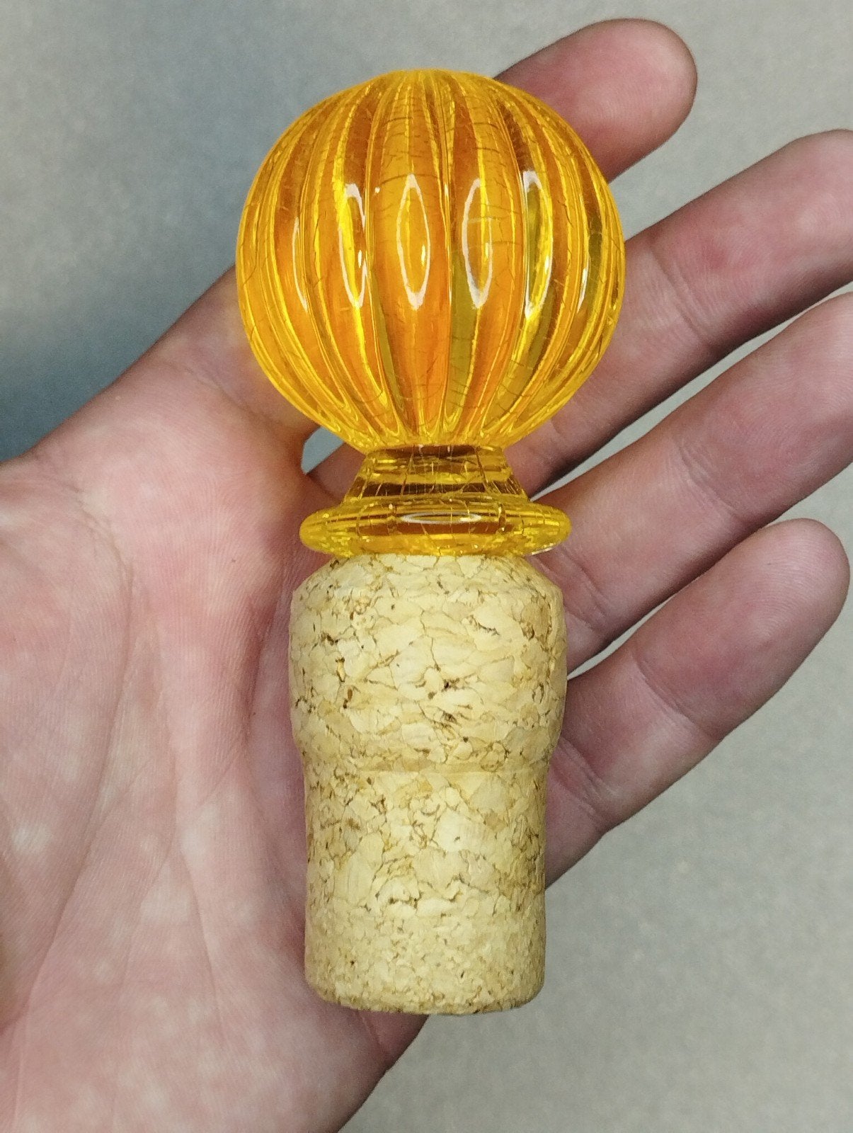 Vintage Empoli amber glazen flessendop mid-century 10,5 cm, Ophalen of Verzenden, Zo goed als nieuw, Overige typen