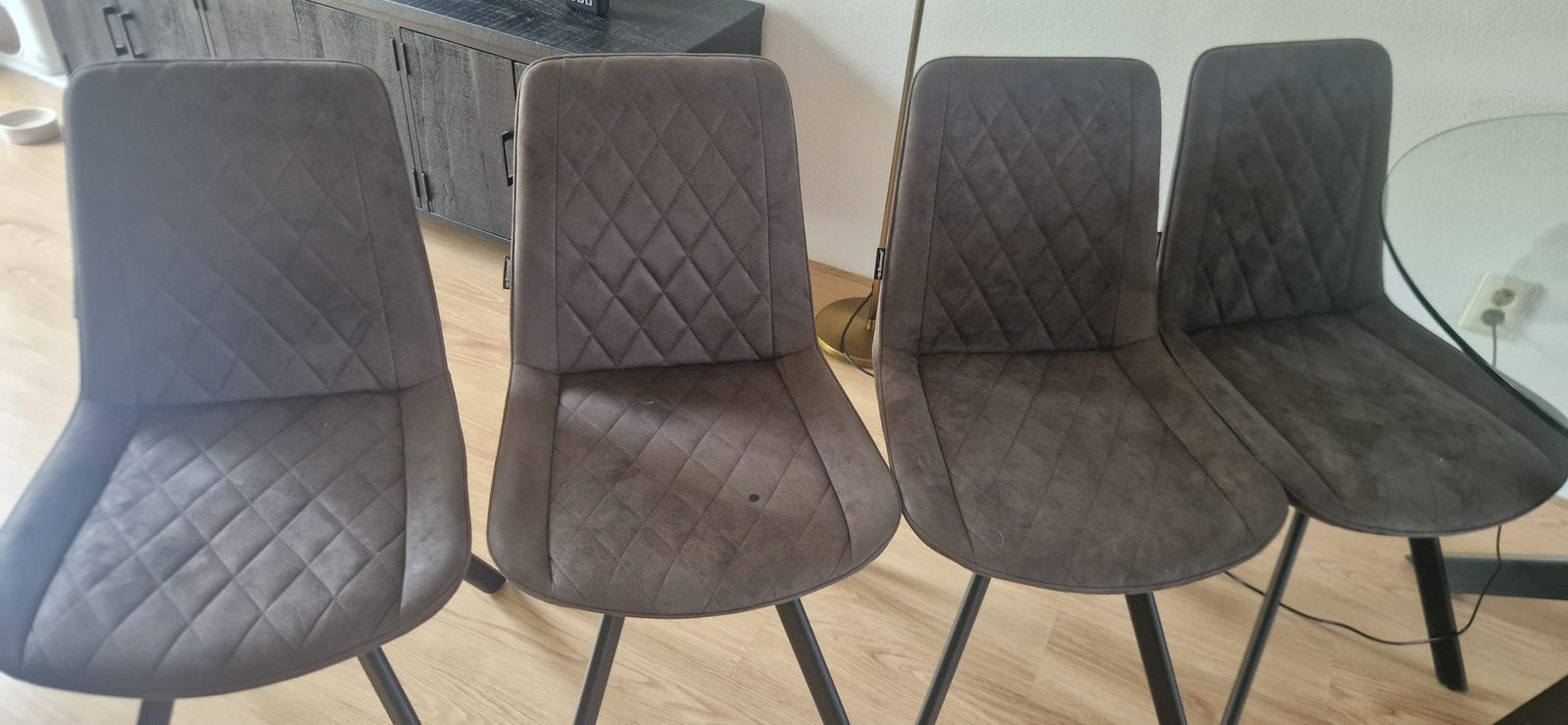 4x zwarte eettafel stoelen, Ophalen, Zo goed als nieuw, Grijs, Vier
