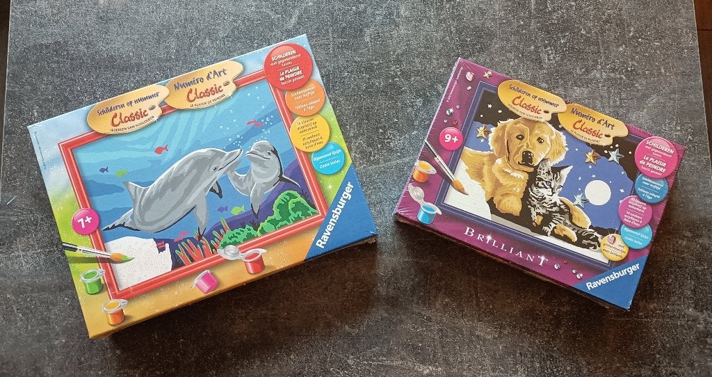 Ravensburger Schilderen op nummer dolfijnen en hond/poes, Ophalen of Verzenden, Nieuw, Schilderen op nummer