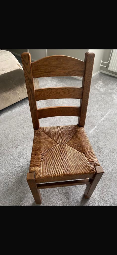 4x Houten stoel met rieten zitting, Huis en Inrichting, Stoelen, Ophalen, Gebruikt, Bruin, Eén
