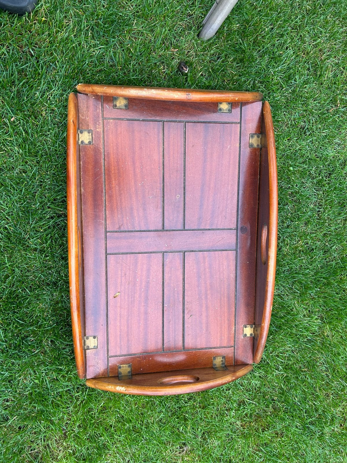 Antiek houten dienblad met messing details, Ophalen of Verzenden