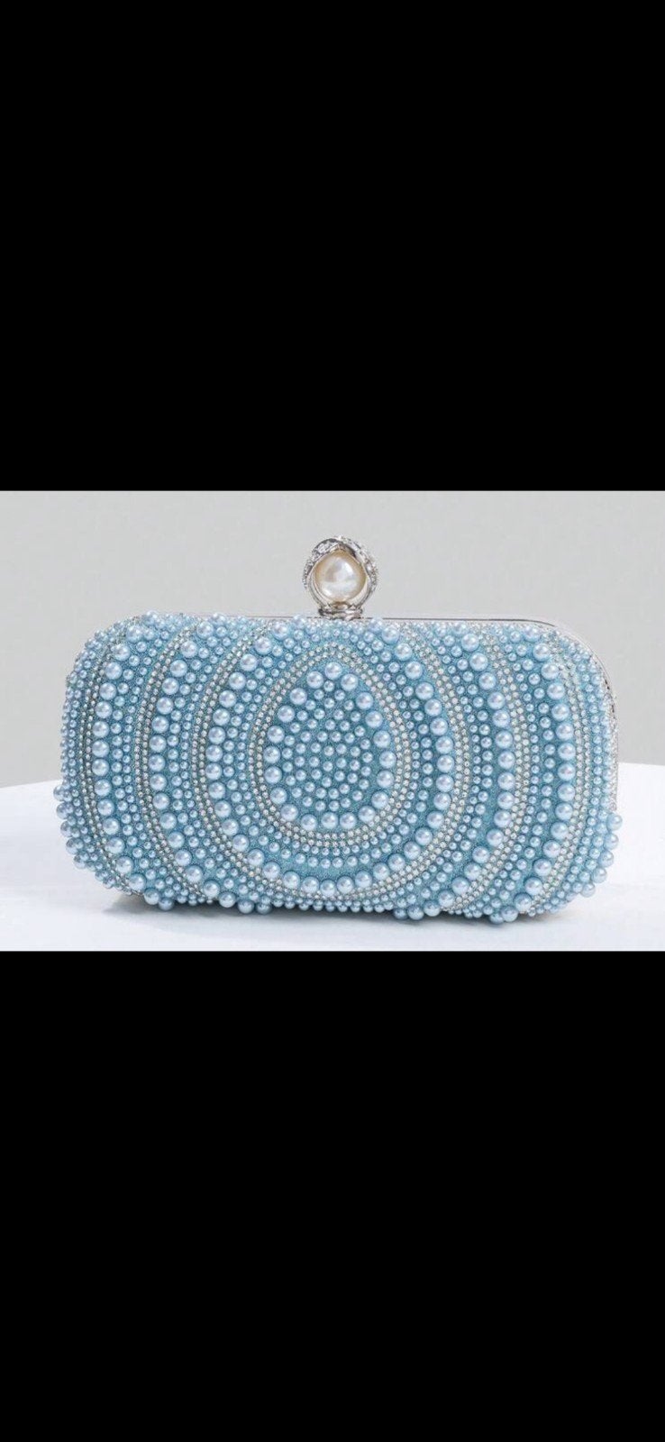 Nieuw Avondtasje met Parel en Strass - Lichtblauw, Sieraden, Tassen en Uiterlijk, Ophalen, Nieuw, Blauw, Avondtasje