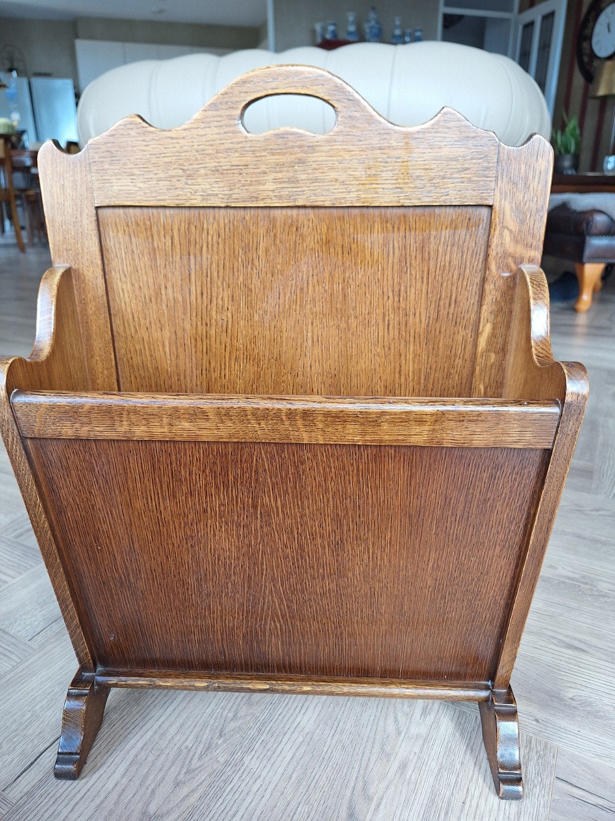 Vintage houten lectuurbak / bijzettafel, Ophalen, Gebruikt, Lectuurbak, Vintage