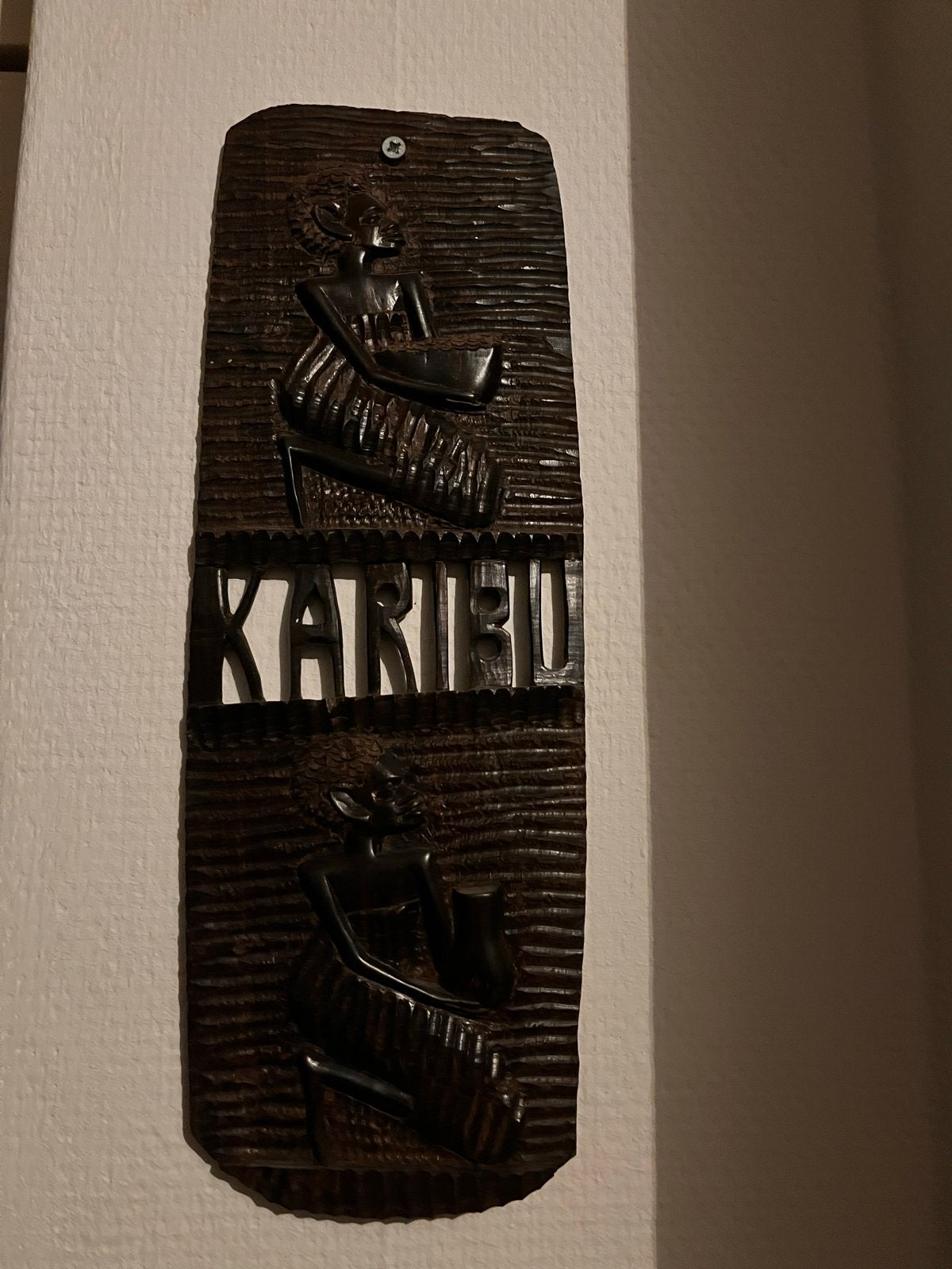 Houten wanddecoratie 'KARIBU' met Afrikaanse figuren, Wanddecoratie, Bruin, Afrika, Gesneden