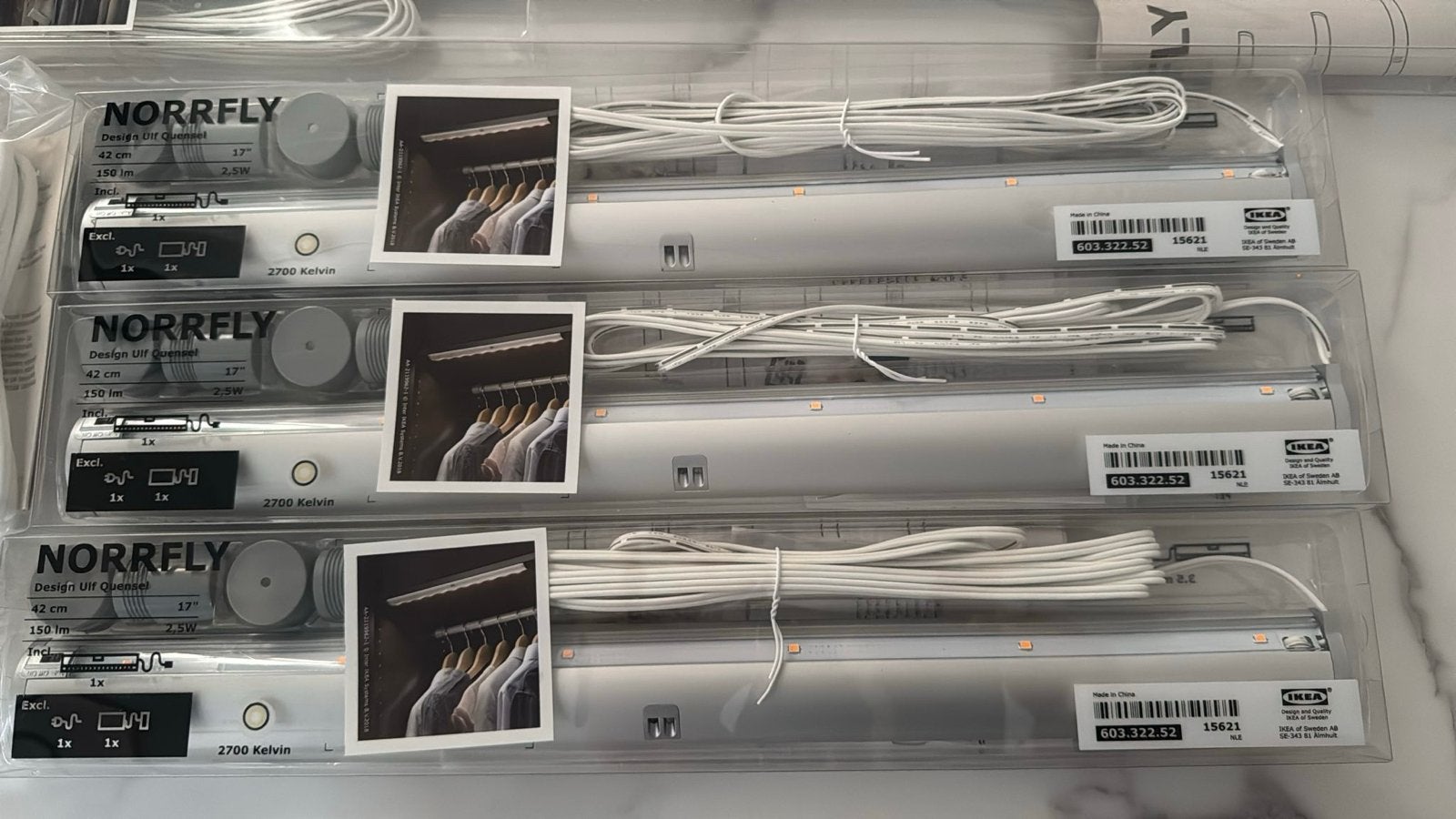IKEA Norrfly kastverlichting (3x 42cm, 1x 92cm) met stekker, Huis en Inrichting, Ophalen of Verzenden, Nieuw