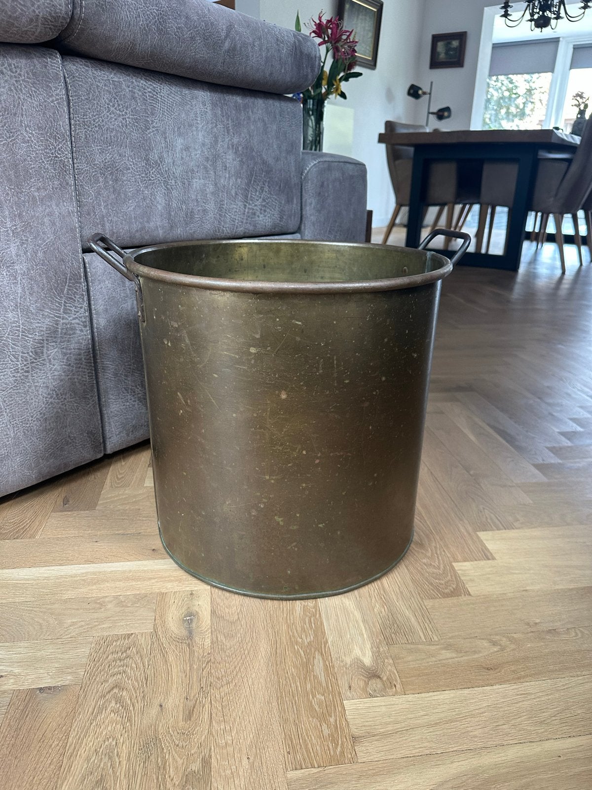 Antieke koperen ketel met handvatten, Ophalen, Koper